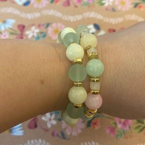 Pastel Beaded Bracelet Set with Gold Accents